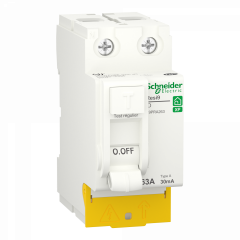 Resi9 - inter différentiel - 2P - 63A - 30mA - Type A - peignable - alim bas
