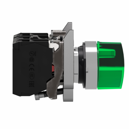 Harmony XB4 - bouton à manette lumin - Ø22 - 3 pos fix - vert - 1O+1F - 24V