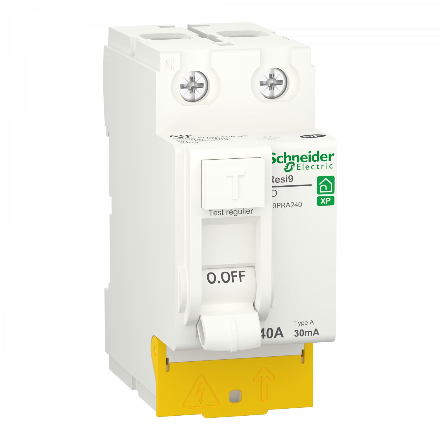Resi9 - inter différentiel - 2P - 40A - 30mA - Type A - peignable - alim bas